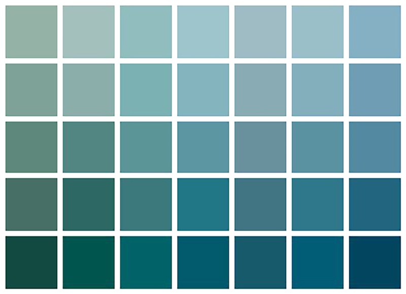 Range of blue paint swatches